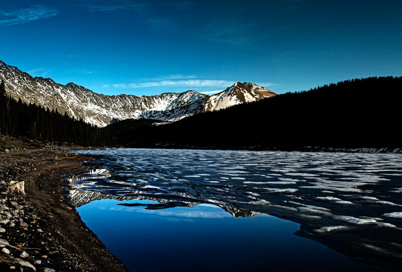 Frozen Lake with Mountains — Blue, Serene, Winter