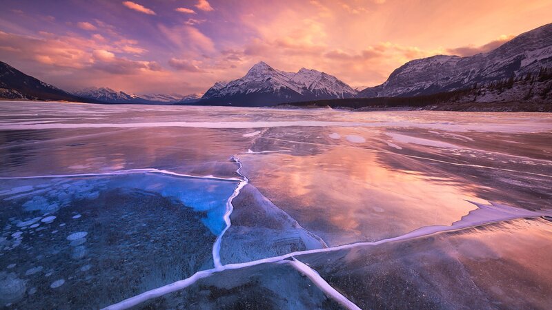 Frozen Lake with Mountains — Purple, Dramatic