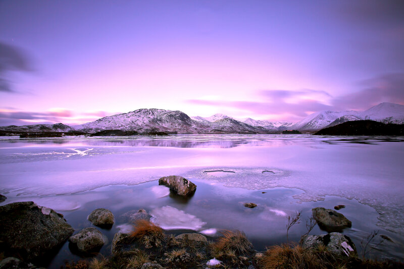 Frozen Lake with Mountains — Purple, Serene