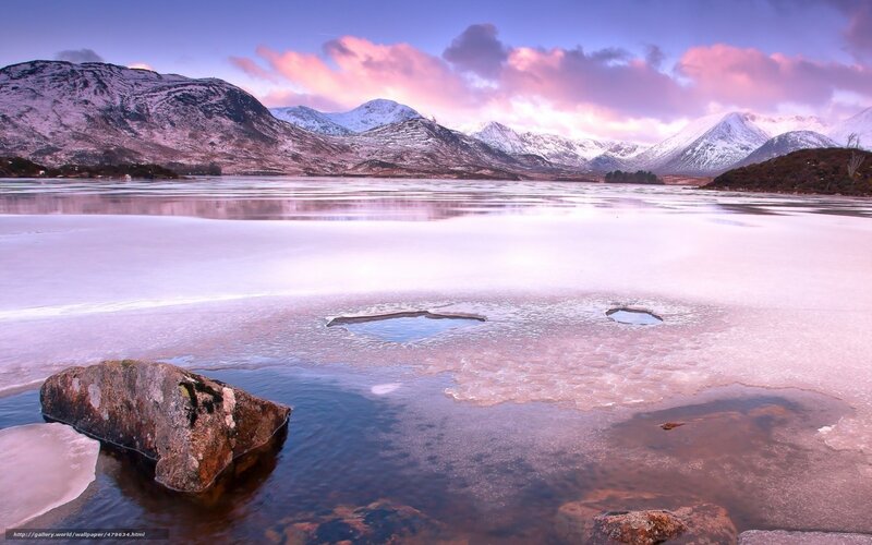 Frozen Lake with Mountains — Purple, Serene, Winter
