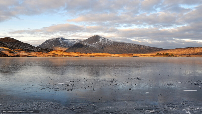 frozen lake with mountains