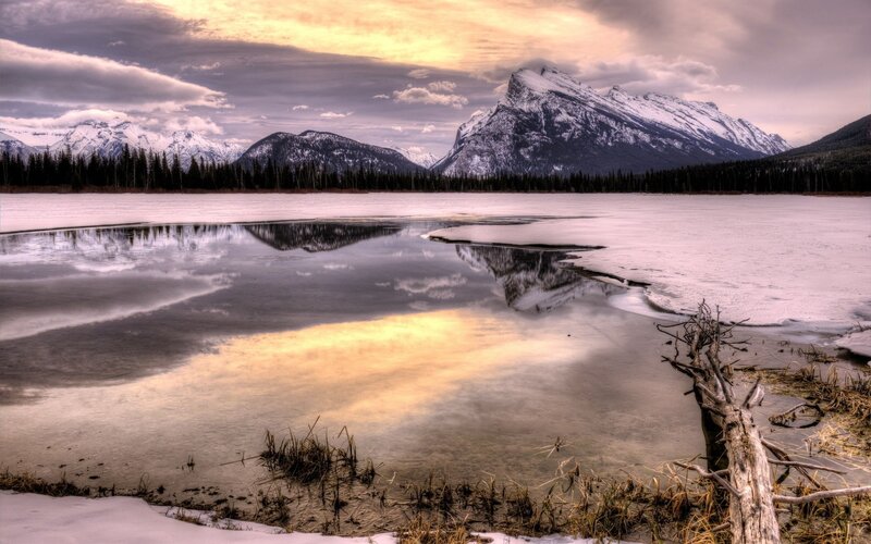 Frozen Lake with Mountains — White, Dramatic