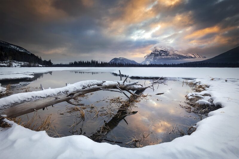 Frozen Lake with Mountains — White, Dramatic, Winter
