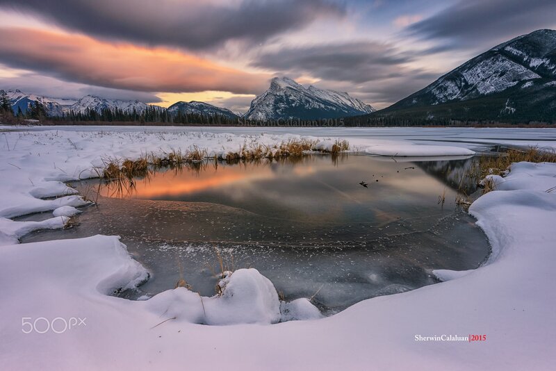 Frozen Lake with Mountains — White, Serene, Winter