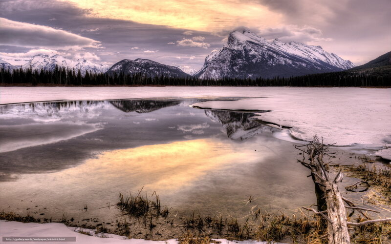 Frozen Lake with Mountains — Yellow, Dramatic