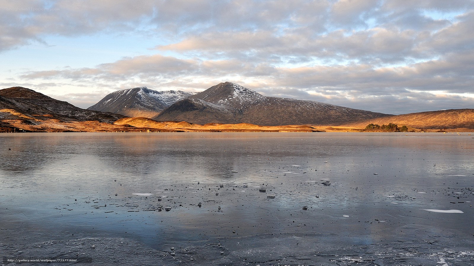 frozen lake with mountains