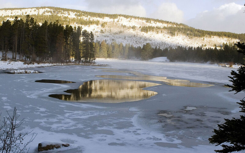 Frozen Lake with Open Water — White