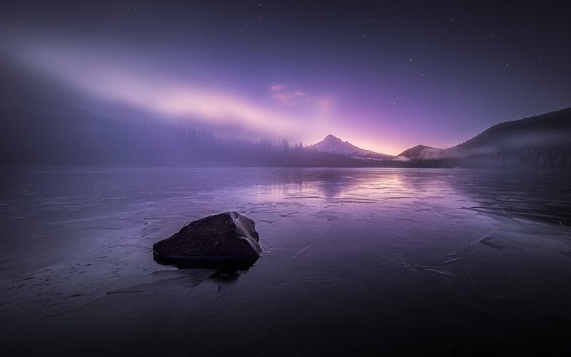 Frozen Lake with Rock — Purple