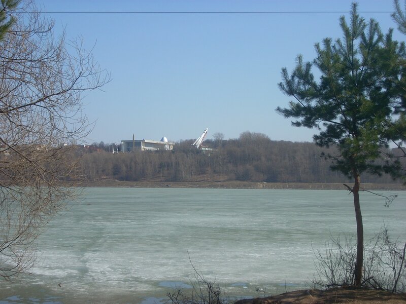 Frozen lake with rocket display