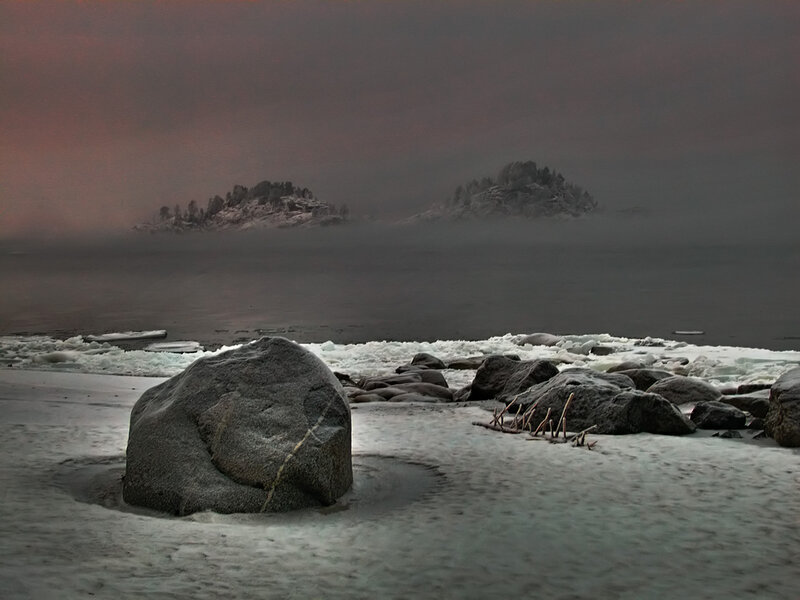 Frozen Lake with Rocks — Gray