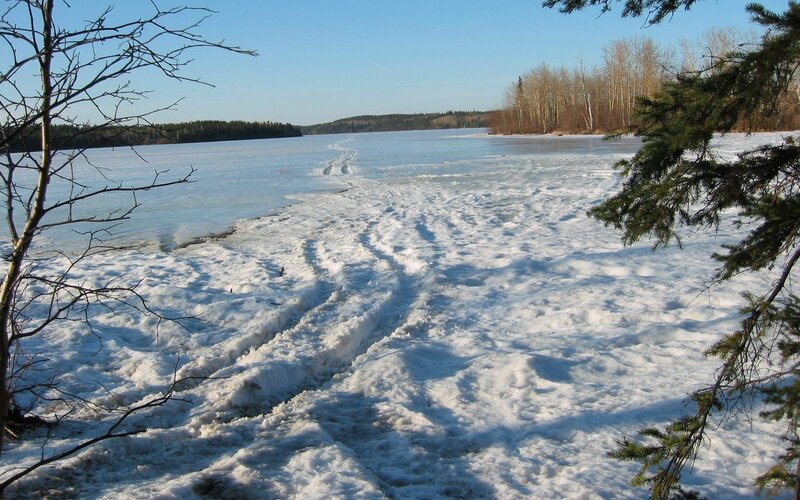 Frozen Lake with Tracks