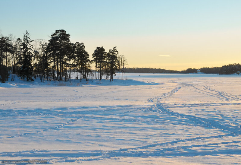 Frozen Lake with Tracks — White, Serene, Winter, Photograph