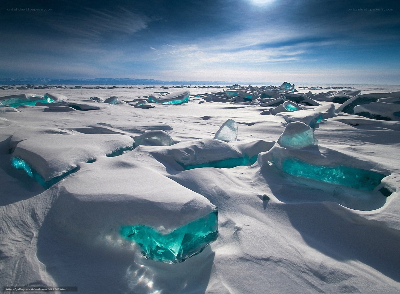 Frozen lake with turquoise ice