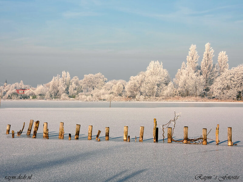 Frozen Lake with Wooden Posts — White, Serene