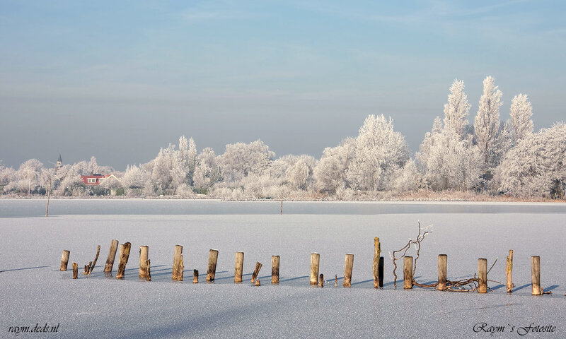 Frozen Lake with Wooden Posts — White