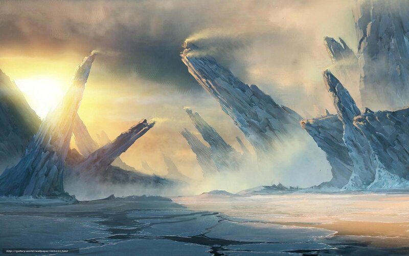 Frozen landscape at sunrise
