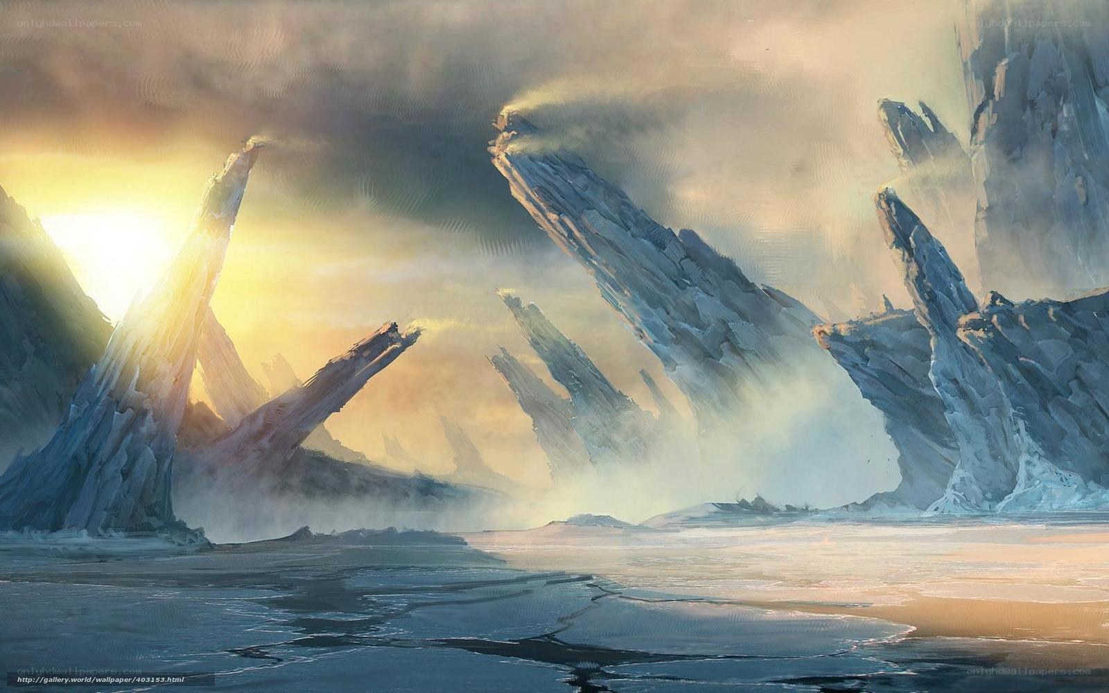 Frozen landscape at sunrise