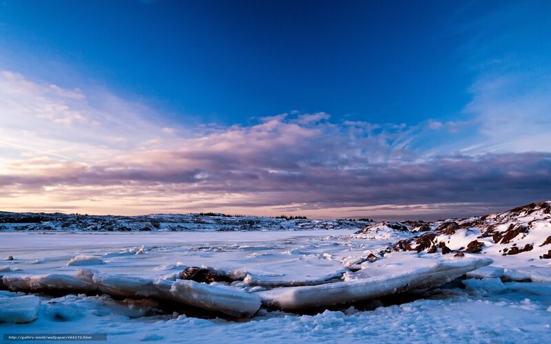Frozen landscape at sunset