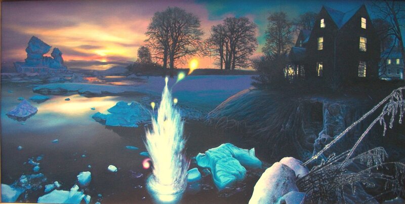 Frozen landscape with glowing fountain