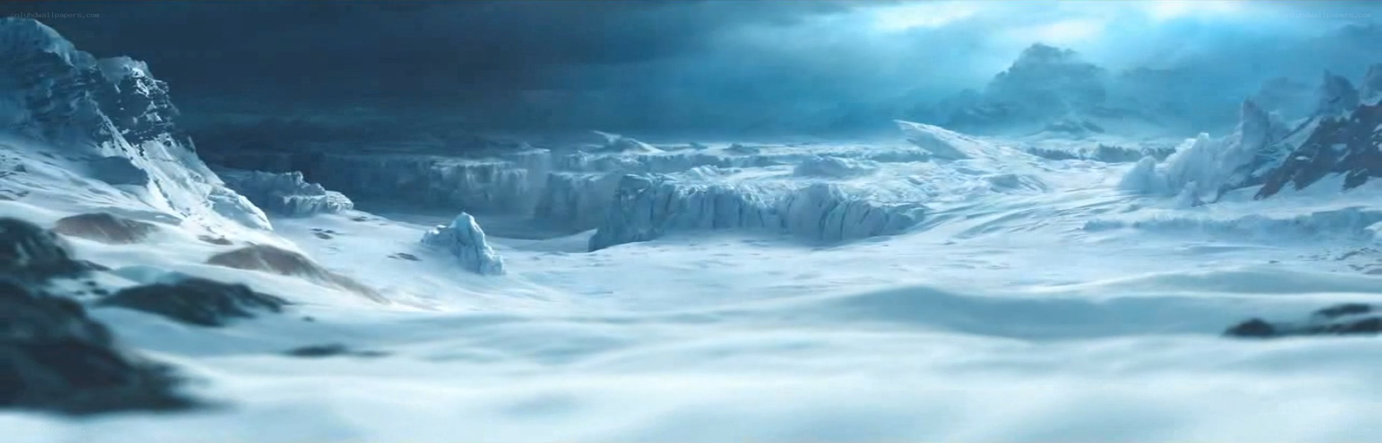 frozen landscape with ice formations