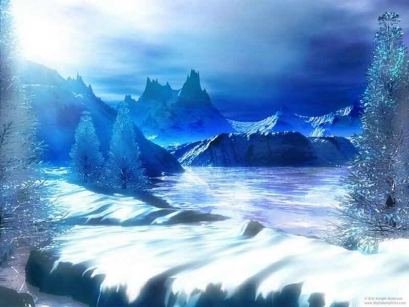 frozen landscape with icy trees