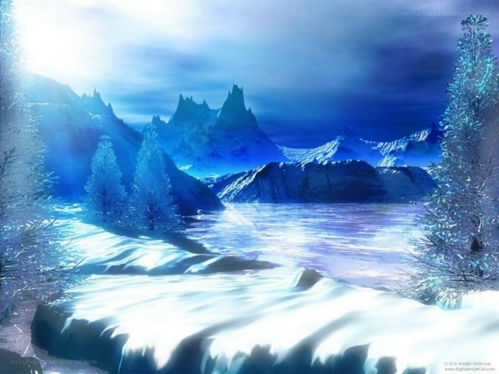frozen landscape with icy trees