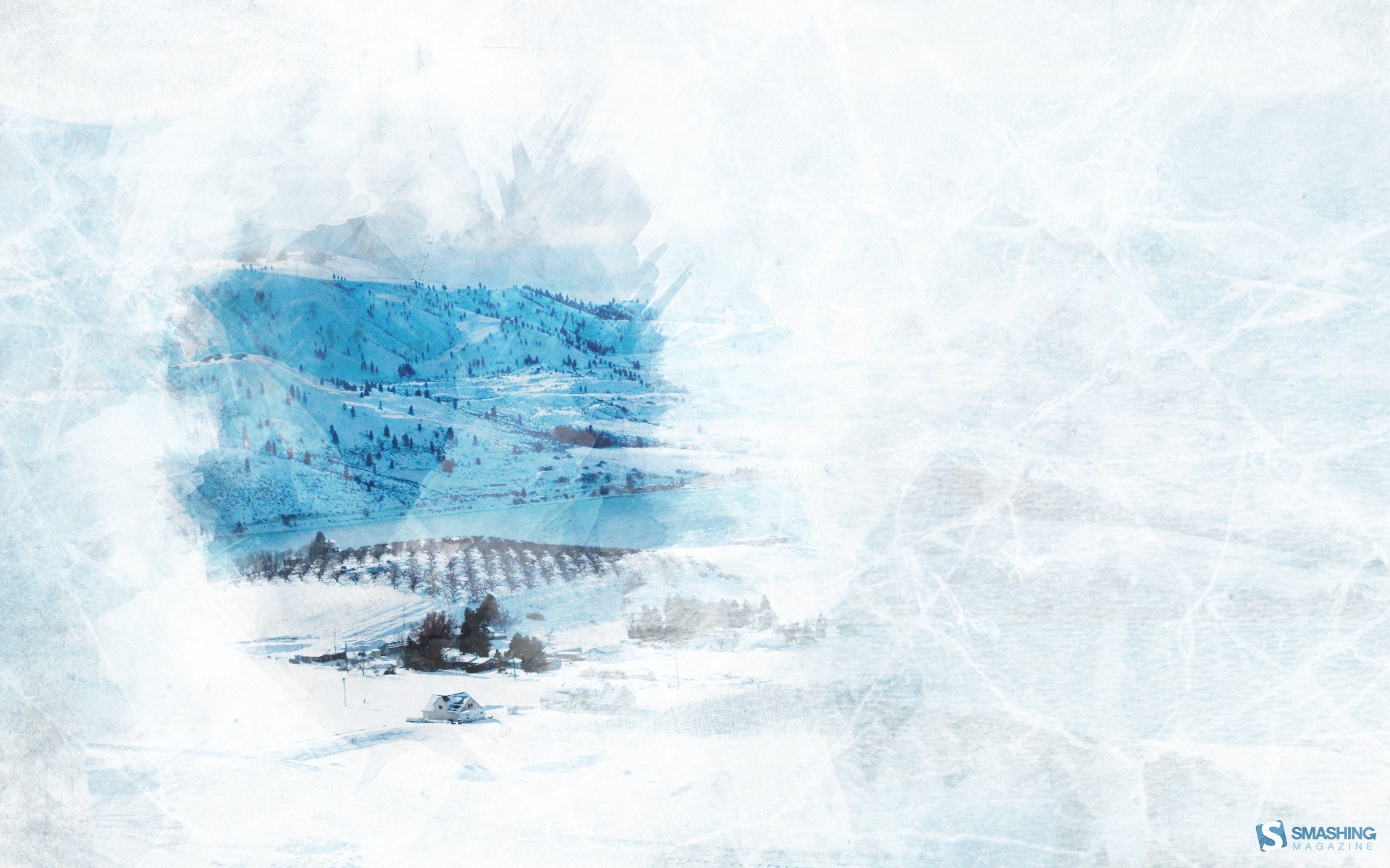 frozen landscape with village
