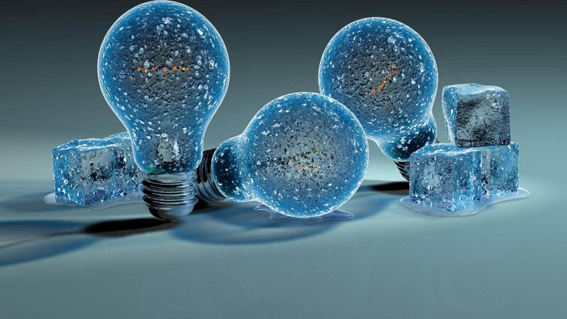 Frozen Light Bulbs — Blue, Cold, 3d Render, Ice Cubes, Light Bulbs, Melting