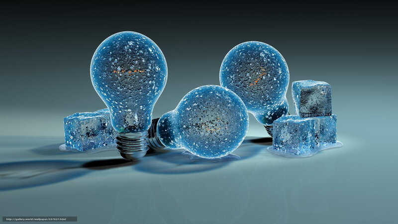 Frozen Light Bulbs — Blue, Cold, 3d Render, Ice Cubes, Light Bulbs, Reflection