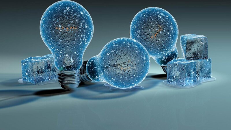 Frozen Light Bulbs — Blue, Cold, 3d Render, Ice Cubes, Light Bulbs, Surface