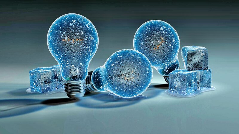 Frozen Light Bulbs — Blue, Cold, 3d Render, Ice Cubes
