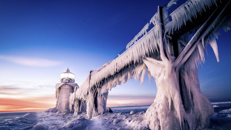 Frozen Lighthouse — Blue, Dramatic