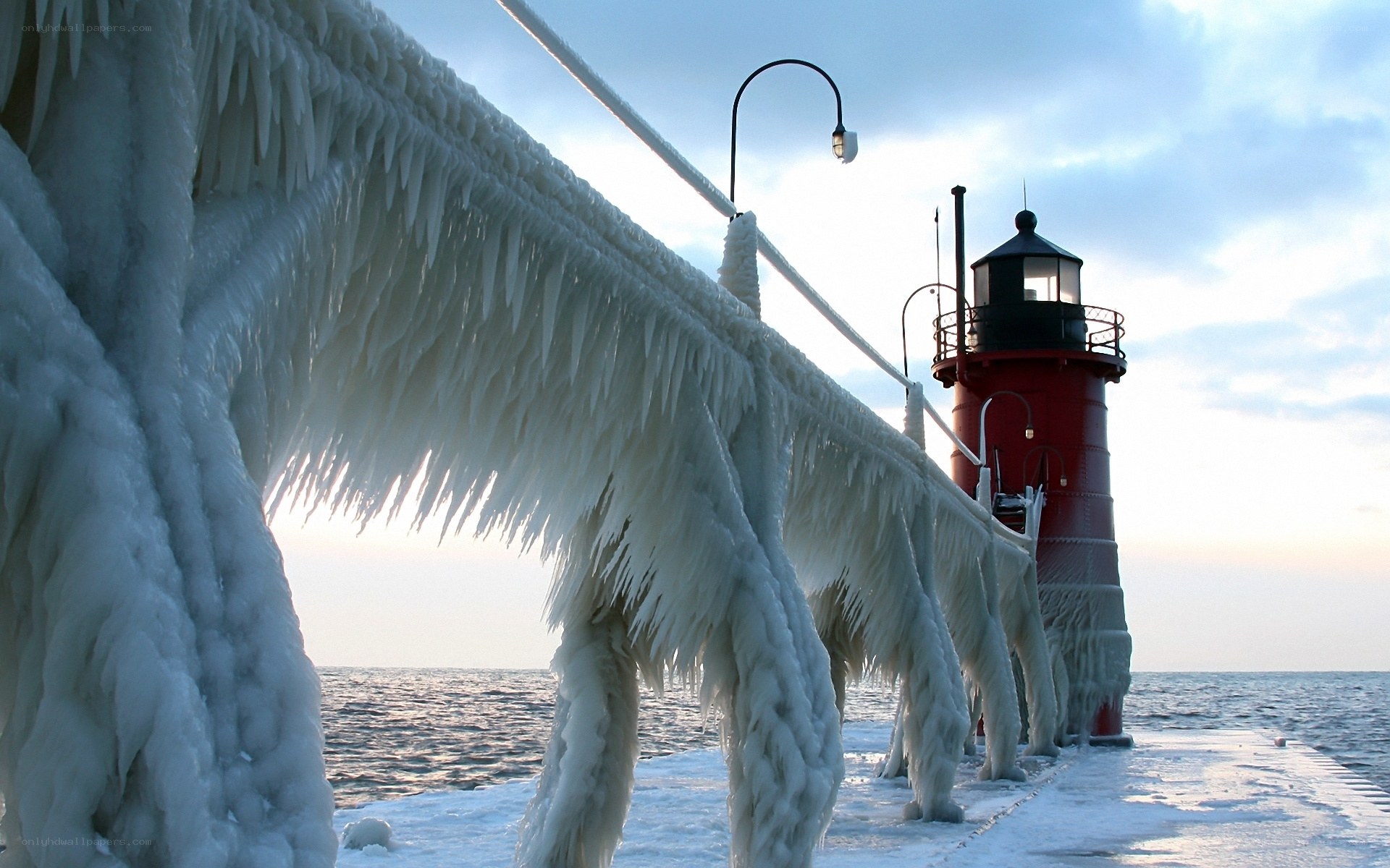 Frozen lighthouse pier