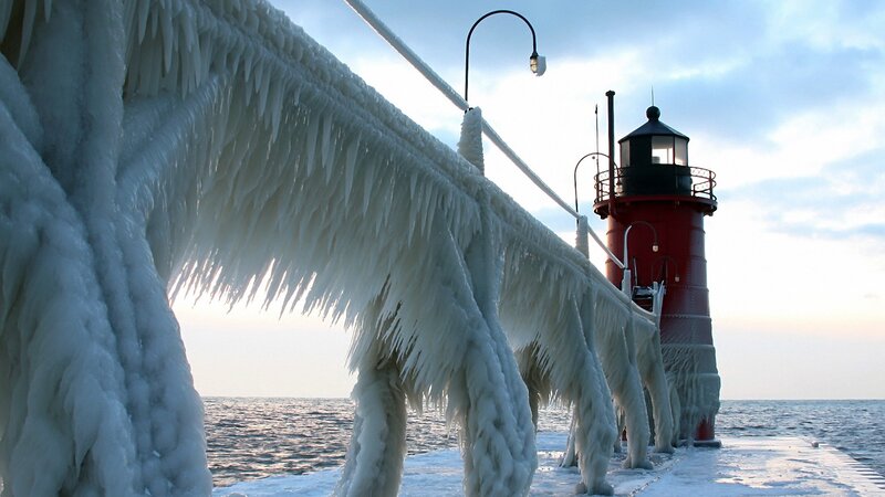 Frozen Lighthouse Pier — White, Cold