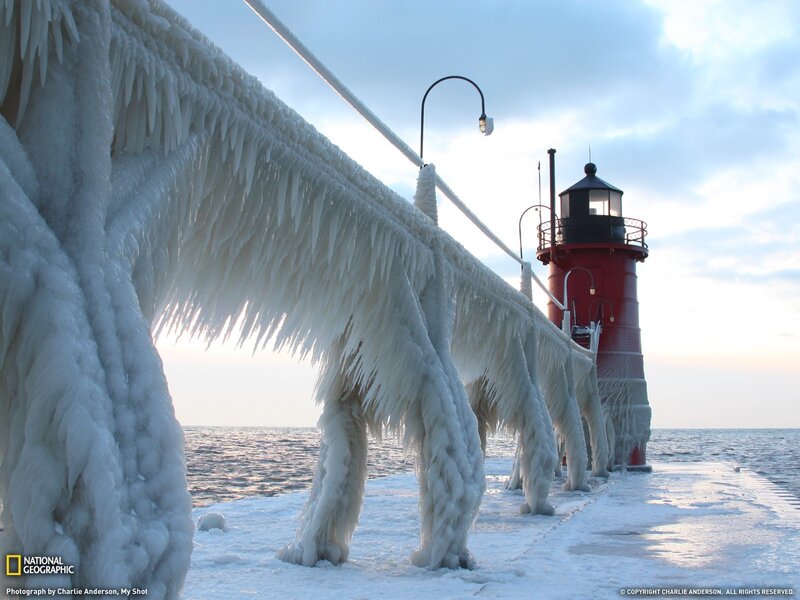 Frozen Lighthouse Pier — White