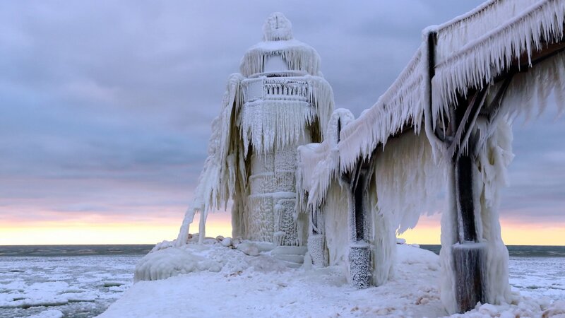 Frozen Lighthouse — White, Cold, Winter, Photograph, Ice