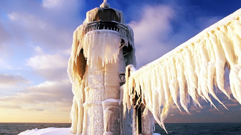 Frozen Lighthouse — White, Dramatic, Winter