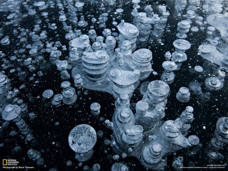 Frozen methane bubbles