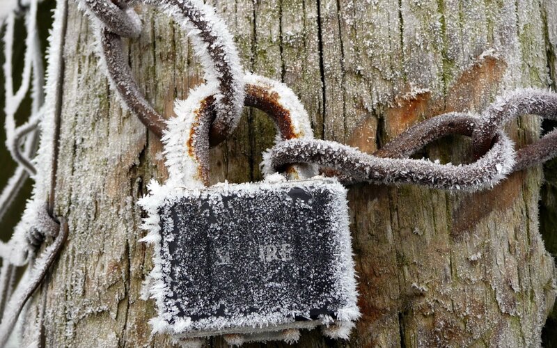 Frozen Padlock on Wood
