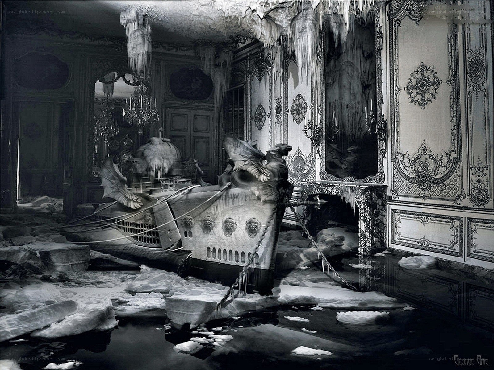 Frozen palace with submarine