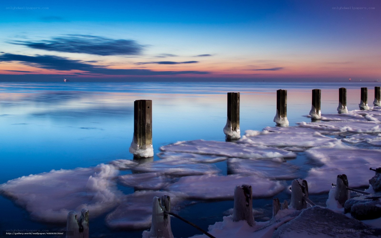 Frozen pier at twilight