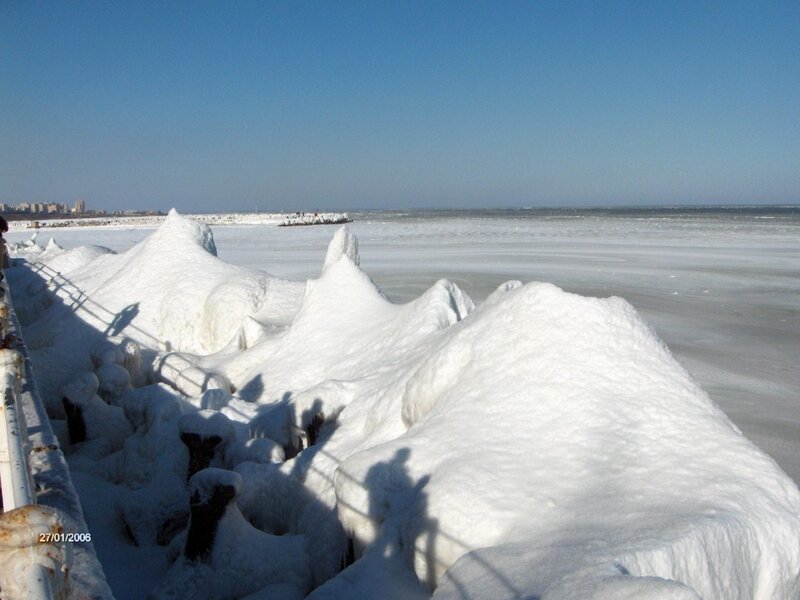 Frozen pier in winter