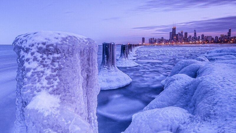 Frozen Pier Pilings — Blue