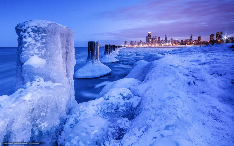 Frozen Pier with City Skyline