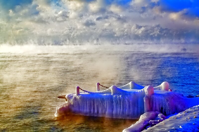 Frozen Pier with Steam