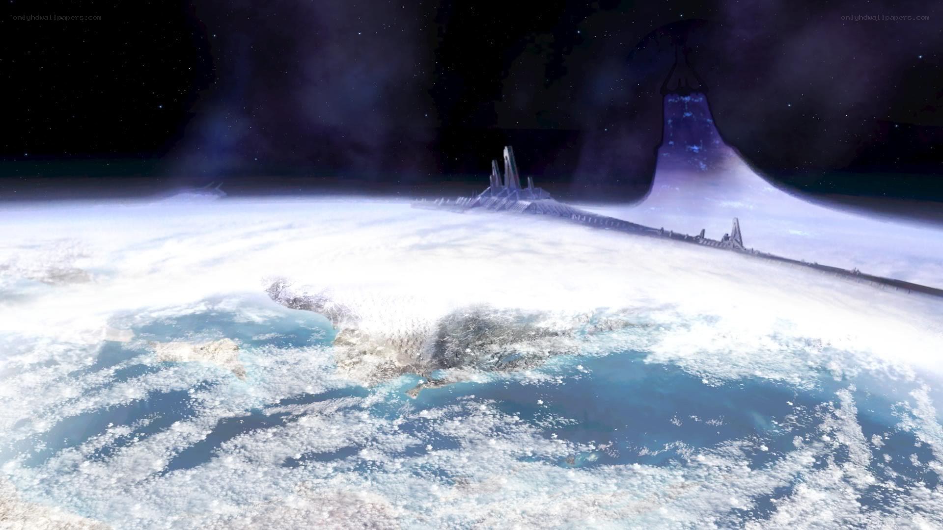 frozen planet with alien structure