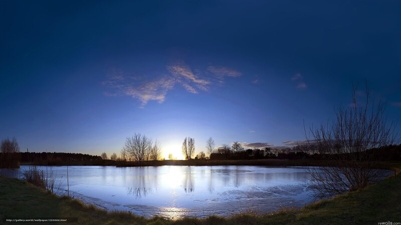 Frozen Pond at Sunset — Blue