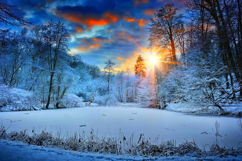 Frozen Pond in Winter — Blue, Dramatic