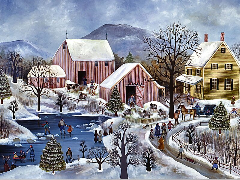Frozen Pond with People