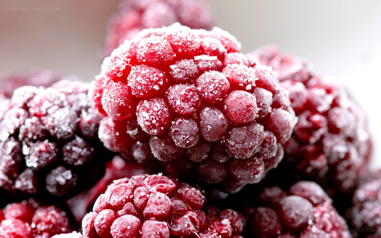 frozen raspberries close-up